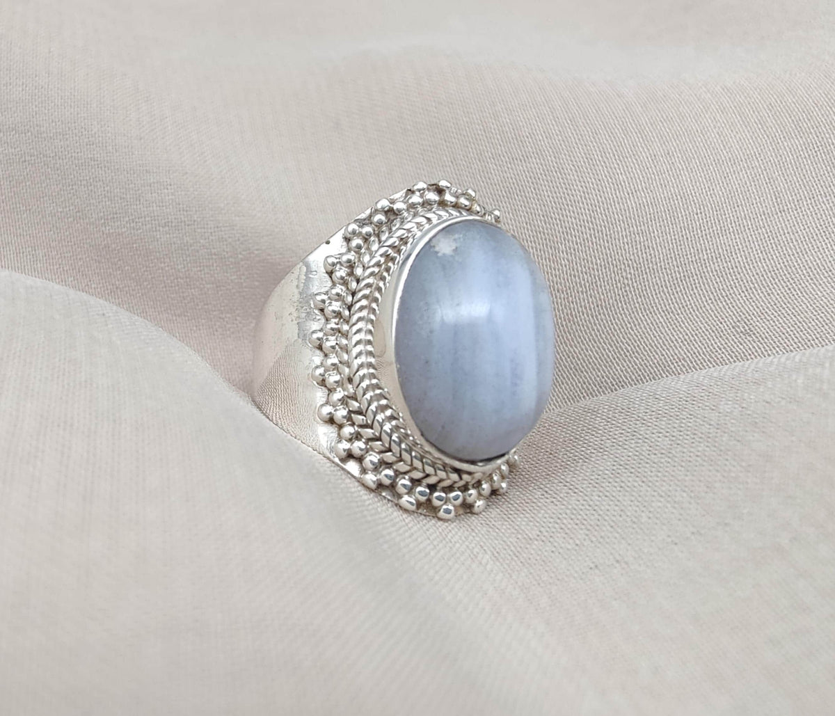 Blue Lace Agate Ring: Sterling Silver Boho Statement Ring