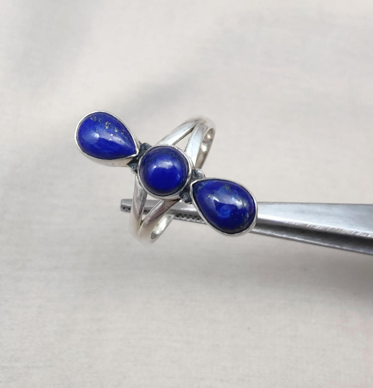 Lapis Lazuli Ring 925 Sterling Silver Triple Stone Boho Jewelry Antique Gift For Her