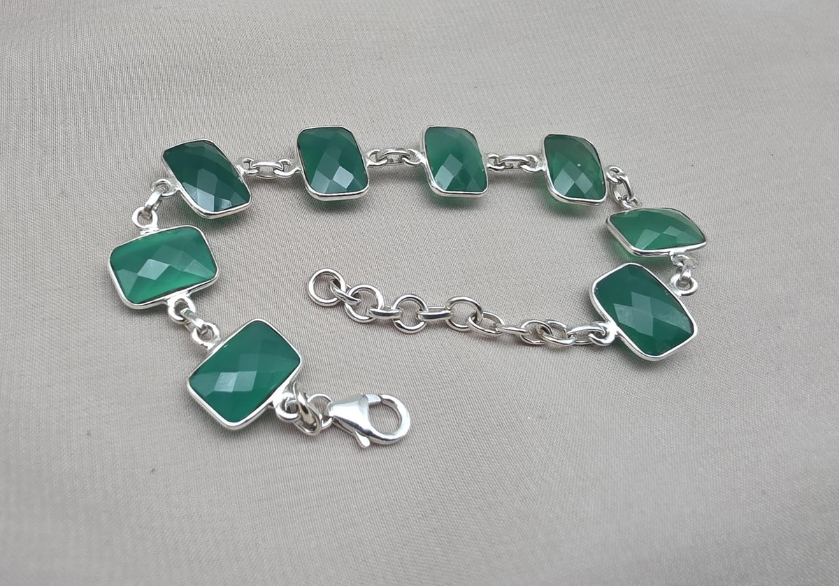 Green Onyx 925 Sterling Silver Bracelet Natural Gemstone Handmade Jewelry