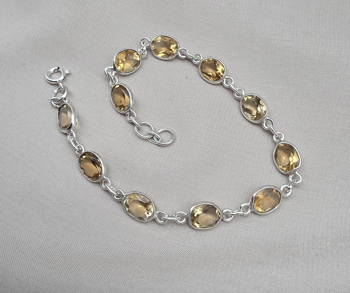 925 Sterling Silver Citrine Bracelet Yellow Gemstone Jewelry November Birthstone Gift for Her