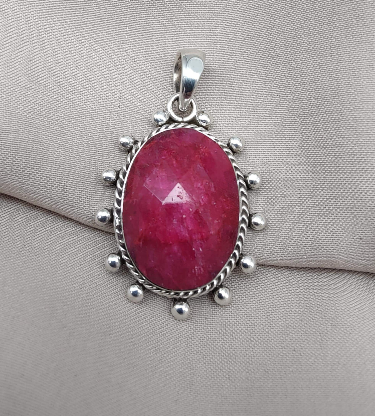 Handmade Ruby Pendant Necklace: Oval Faceted 925 Sterling Silver, July Birthstone