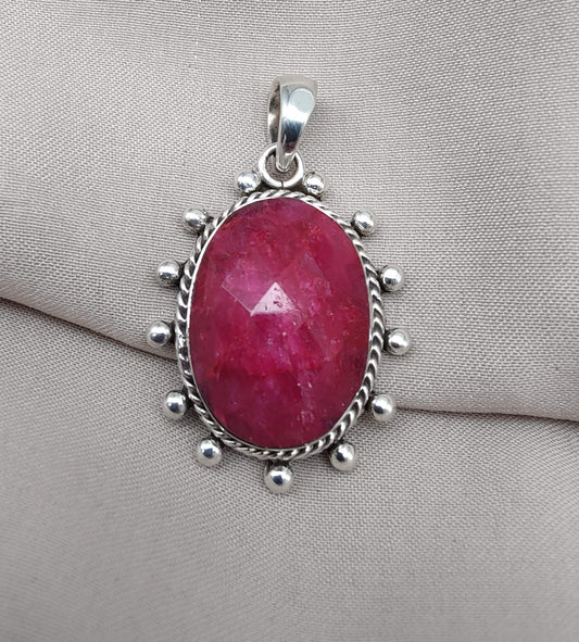 Handmade Ruby Pendant Necklace: Oval Faceted 925 Sterling Silver, July Birthstone