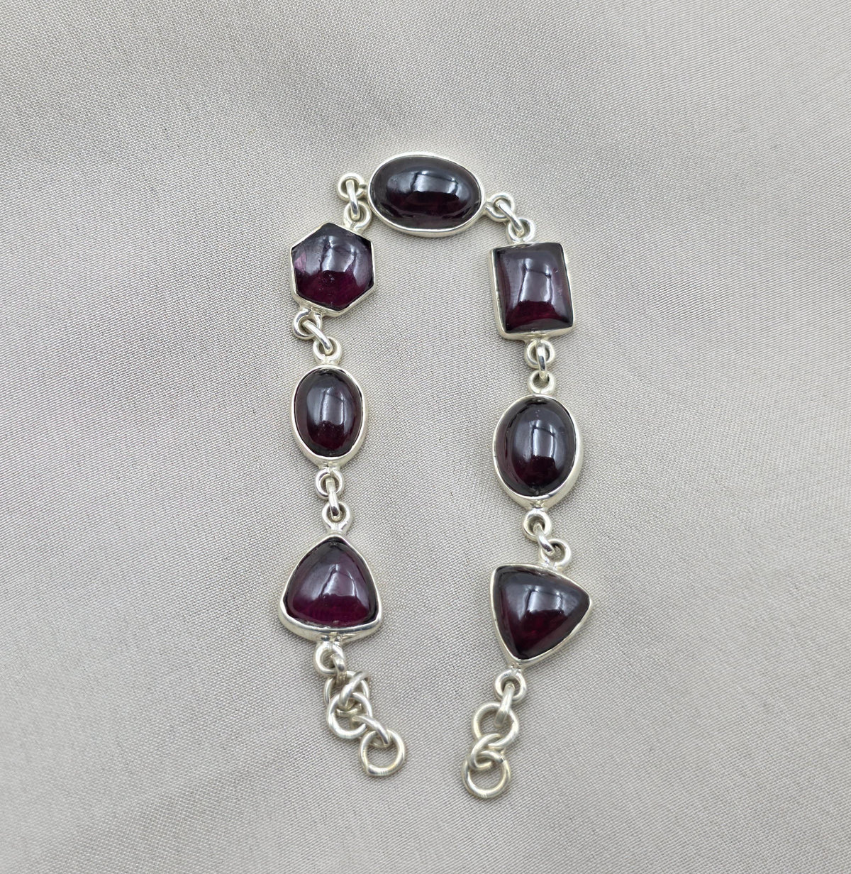 925 Sterling Silver Garnet Link Bracelet Natural Gemstone Handmade Artisan Jewelry Gift for Her