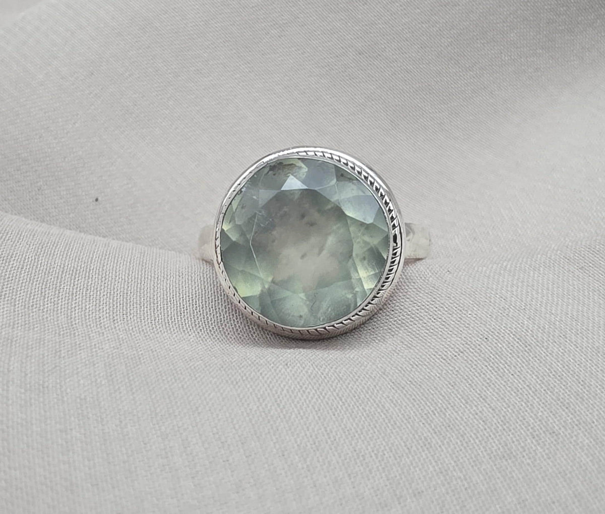 Handmade Sterling Silver Prehnite Ring, Natural Gemstone Statement Jewelry