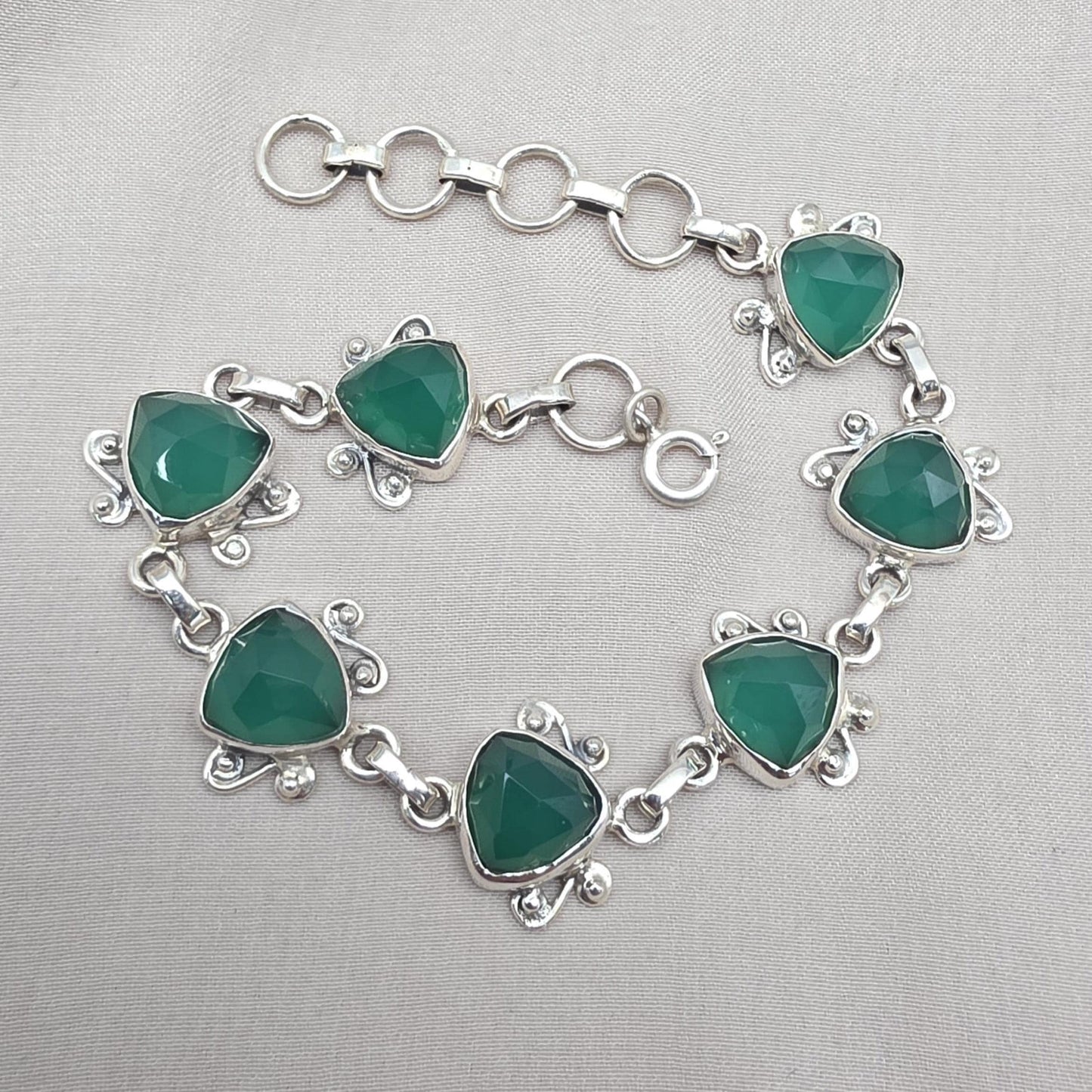 Green Onyx Bracelet 925 Sterling Silver Statement Gemstone Bracelet