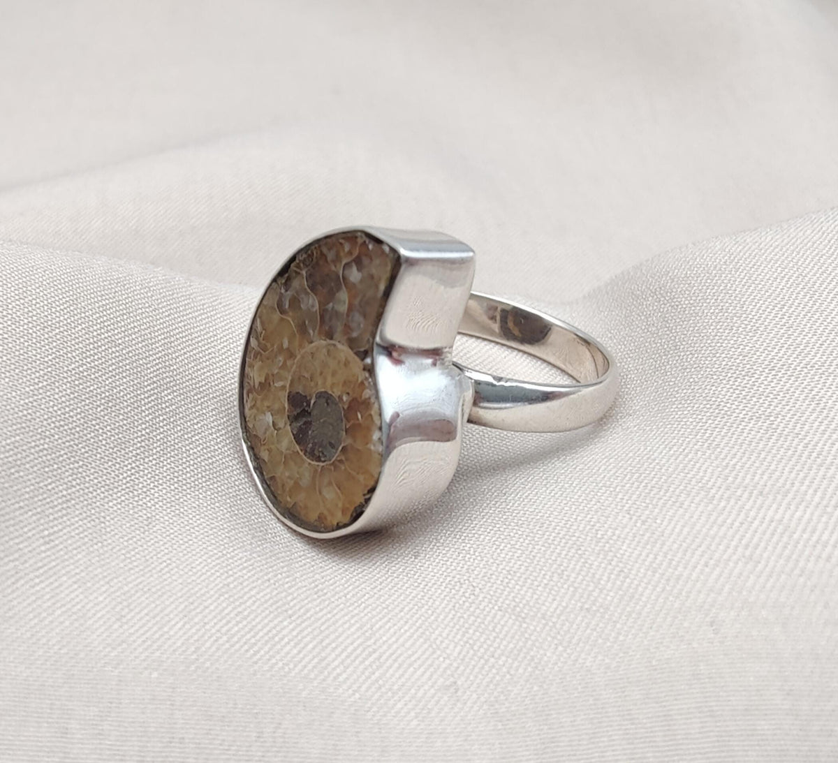 Ammonite Fossil Ring: 925 Sterling Silver Boho Statement Jewelry