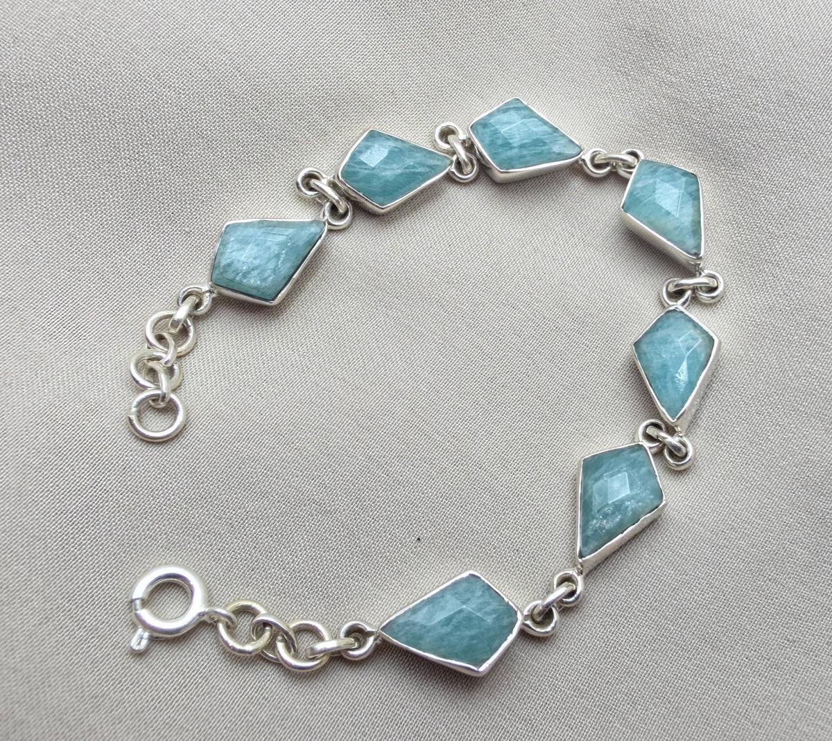 925 Sterling Silver Amazonite Bracelet Geometric Link Bracelet Blue Gemstone Jewelry