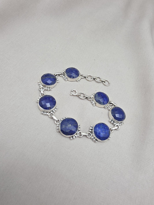 925 Sterling Silver Lapis Lazuli Bracelet Blue Gemstone Jewelry Statement Bracelet Gift for Her