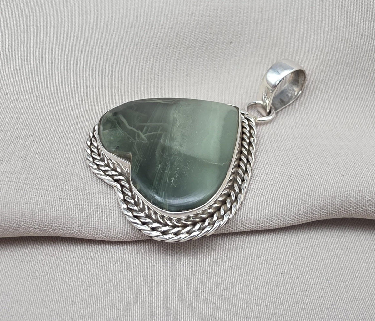 Seraphinite Pendant: 925 Sterling Silver, Healing Crystal Jewelry Heart shape Unique Pendant