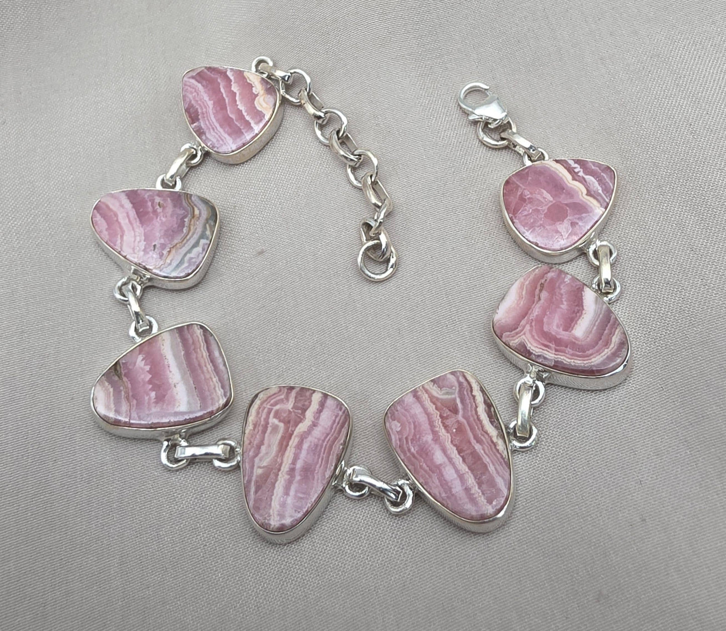 Rhodochrosite Bracelet 925 Sterling Silver Pink Statement Jewelry Wedding Gift