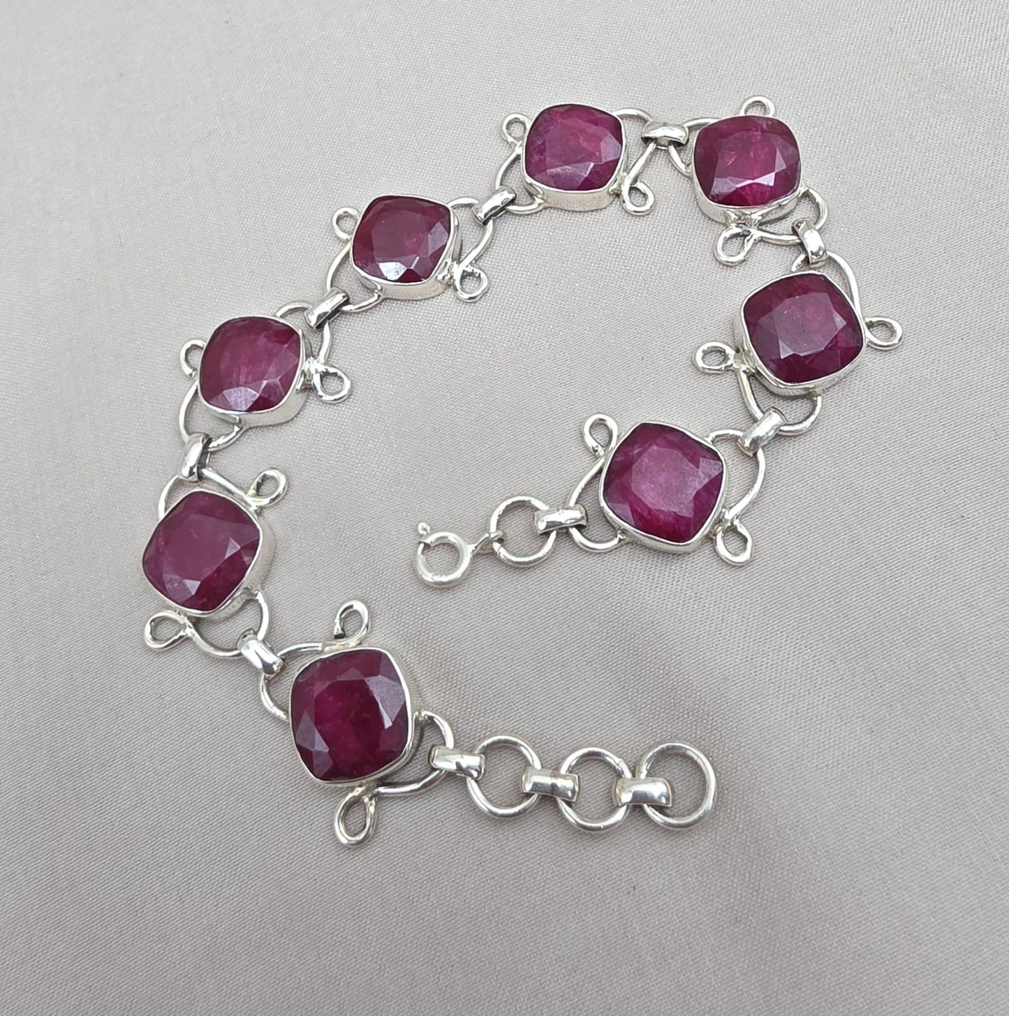 Ruby Bracelet 925 Sterling Silver Red Gemstone Jewelry