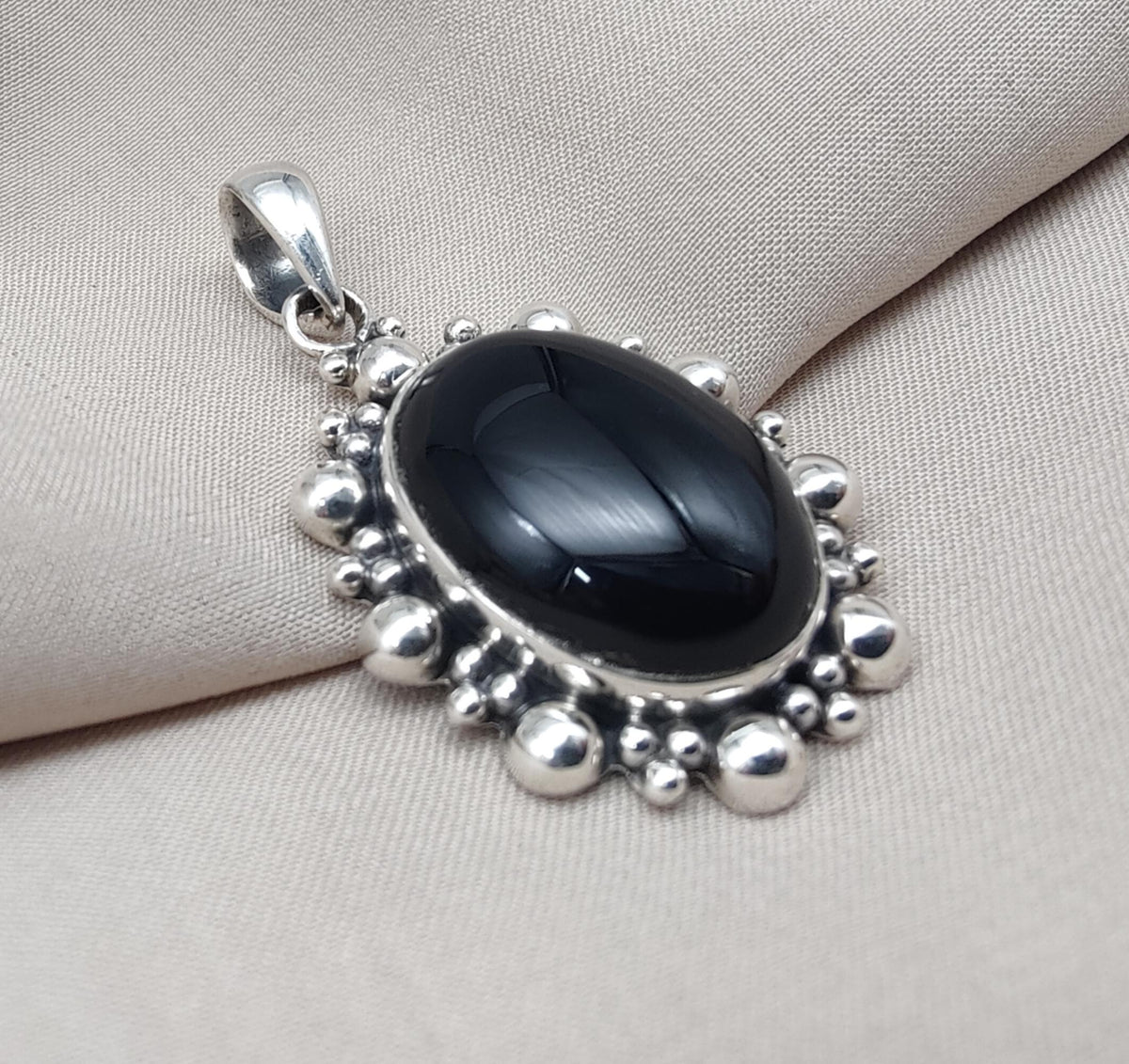 Handmade Black Onyx Sterling Silver Pendant: Protection Amulet