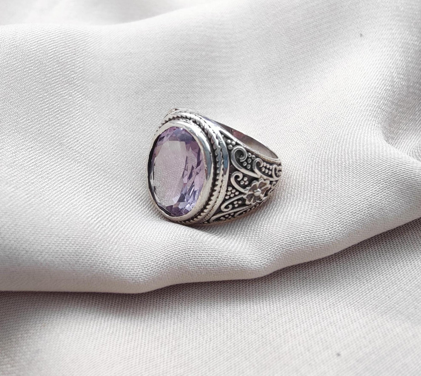 Amethyst Plaster Ring: Handmade 925 Sterling Silver Statement Jewelry