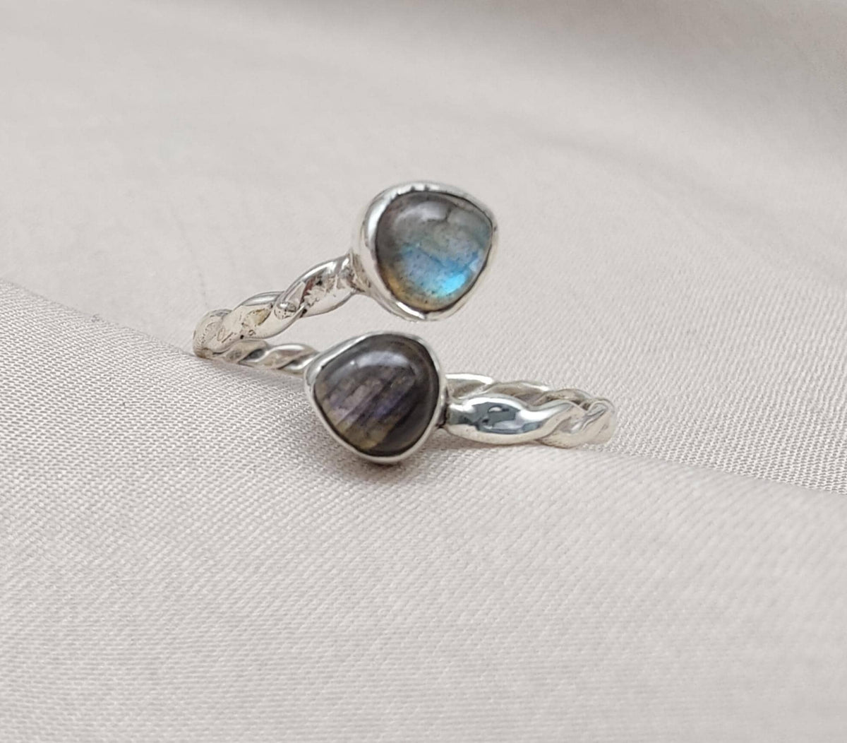 Labradorite Heart Sterling Silver Ring: Adjustable Boho Jewelry