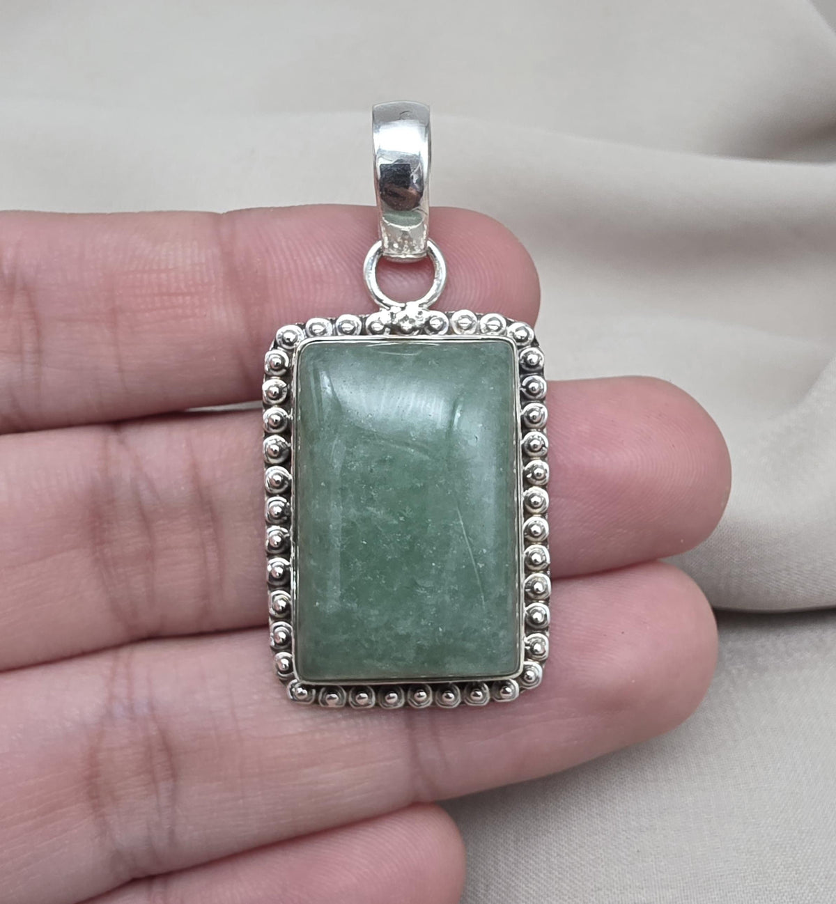 Green Aventurine Pendant 925 Sterling Silver May Birthstone Necklace Healing Heart Chakra Jewelry