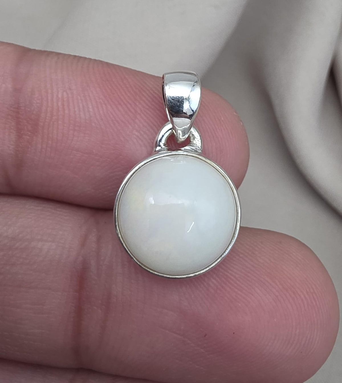 Natural White Opal Round Pendant 925 Sterling Silver Handmade Cabochon Gemstone Jewelry