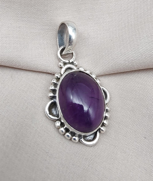 Natural Amethyst 925 Sterling Silver Pendant, February Birthstone Jewelry