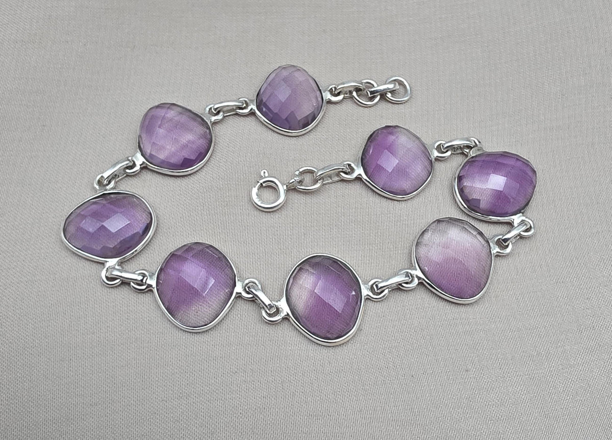 Amethyst 925 Sterling Silver Bracelet Handmade Natural Gemstone