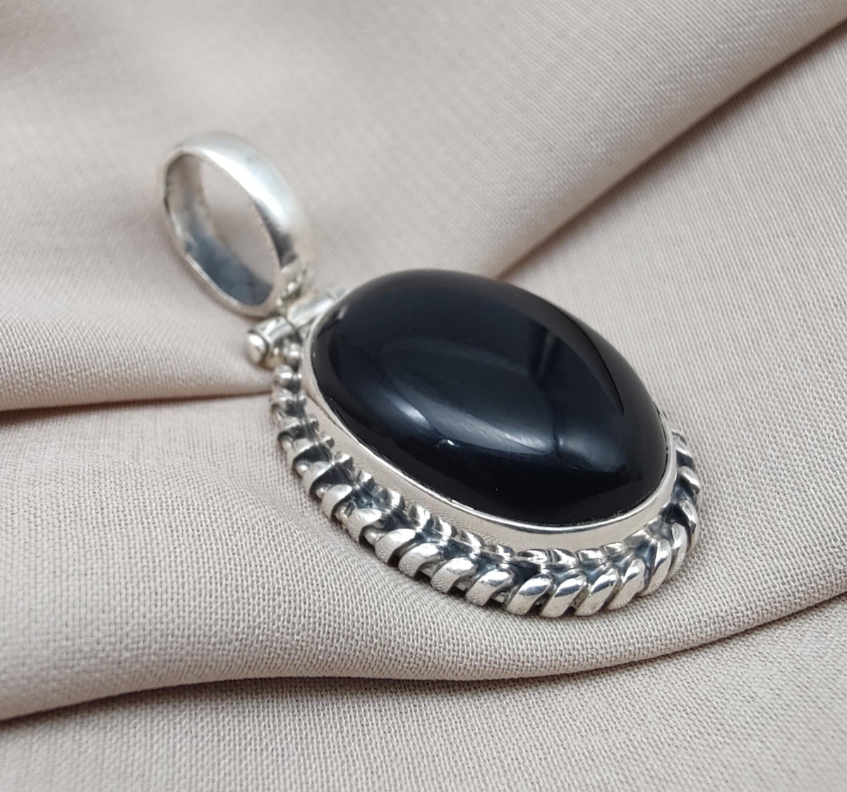 Handmade Black Onyx 925 Sterling Silver Pendant: Protection Amulet