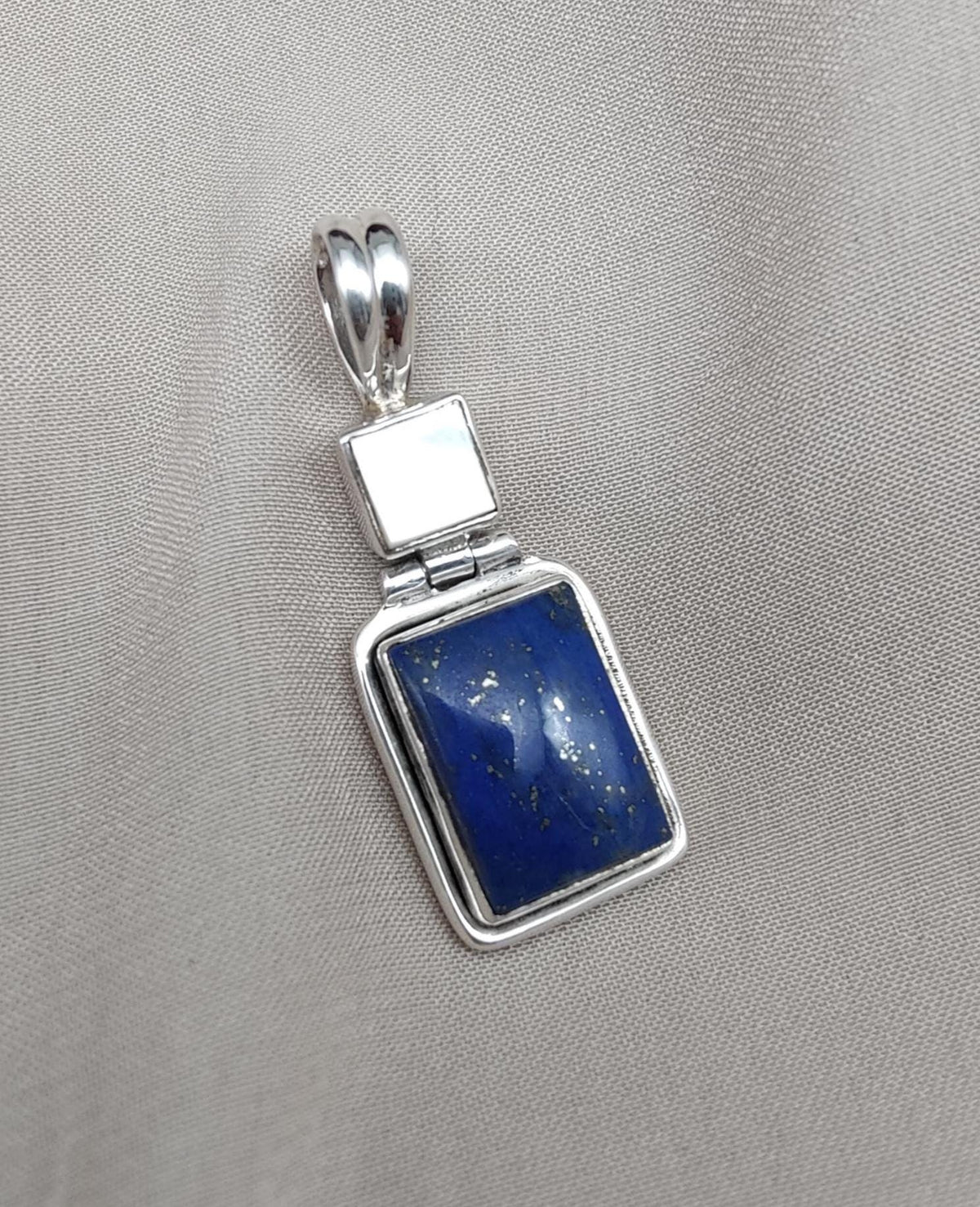 Lapis Lazuli & Mother of Pearl Pendant: 925 Sterling Silver Boho Necklace