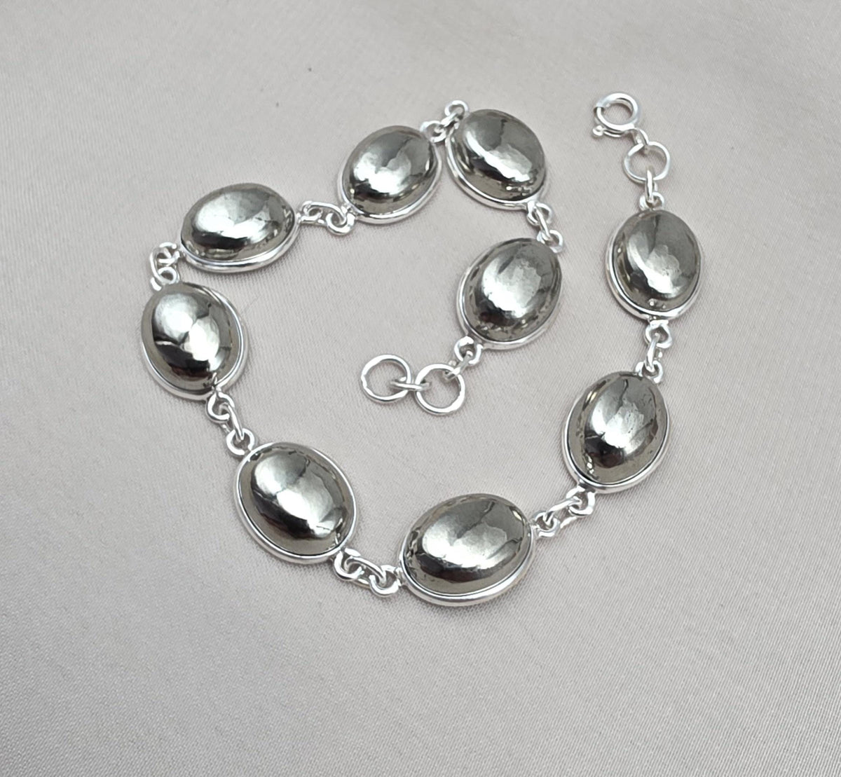 925 Sterling Silver Pyrite Bracelet Minimal Oval Link Handmade Jewelry