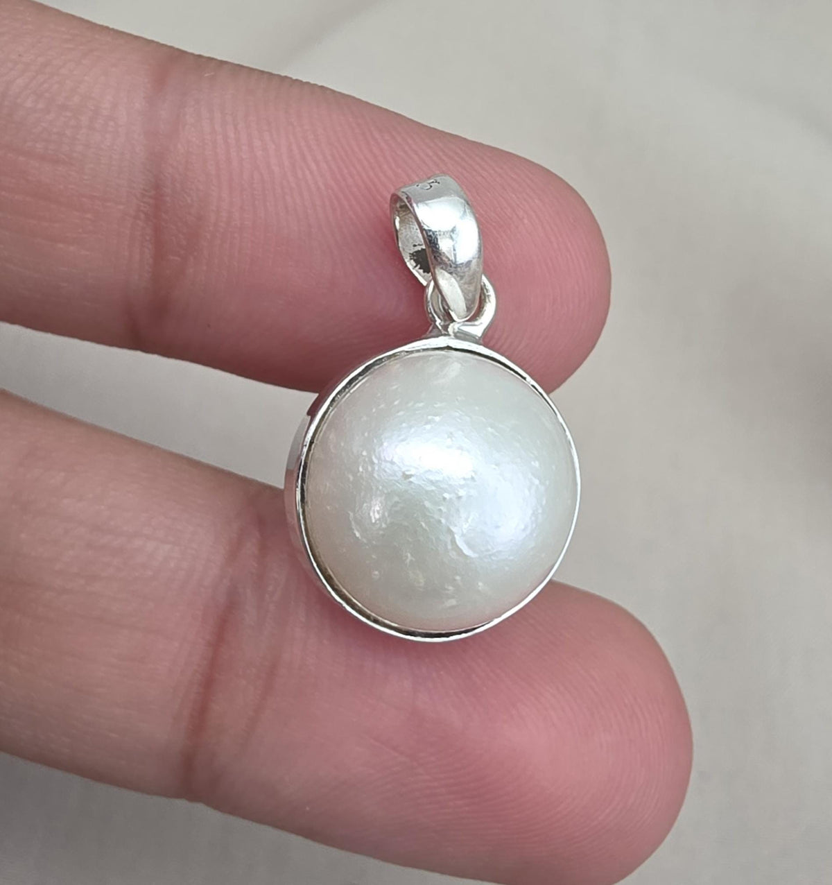 Pearl Pendant 925 Sterling Silver Oval Dome Natural Gemstone Minimal Pendant Handmade Jewelry Gift