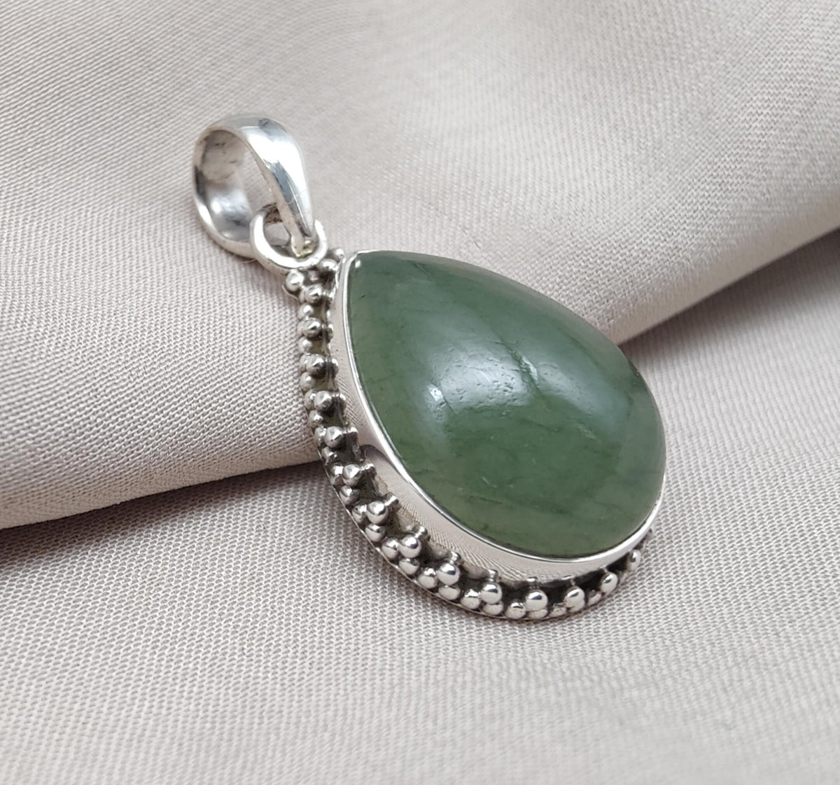 Green Aventurine Pendant 925 Sterling Silver | Handmade Teardrop Gemstone Necklace | Healing Crystal Jewelry Gift
