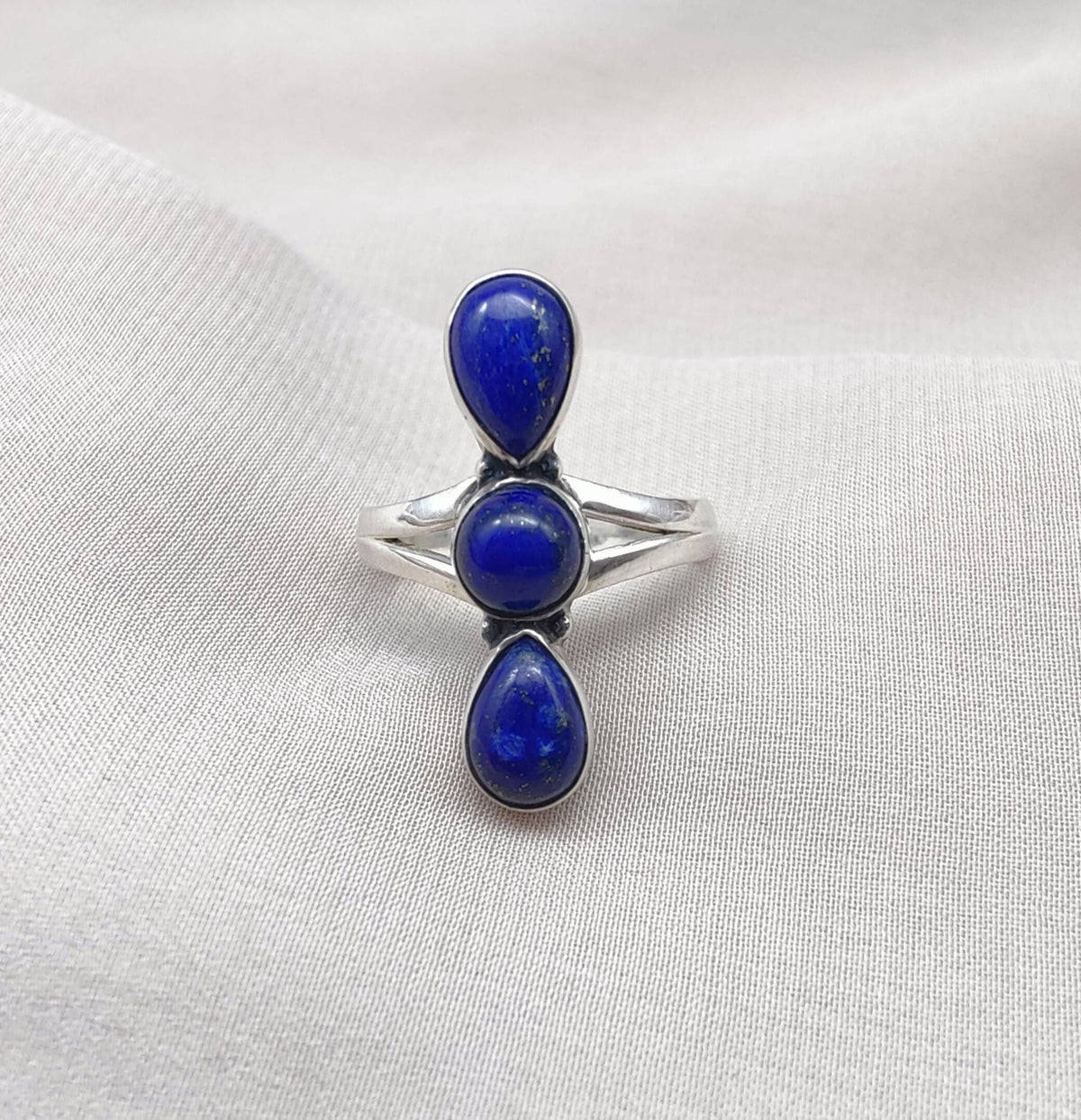 Lapis Lazuli Ring 925 Sterling Silver Triple Stone Boho Jewelry Antique Gift For Her