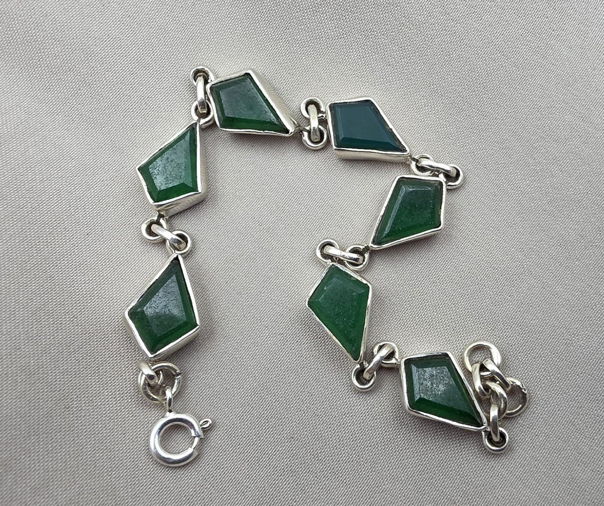 925 Sterling Silver Green Onyx Bracelet Kite Shape Gemstone Link Gemstone Handmade Jewelry