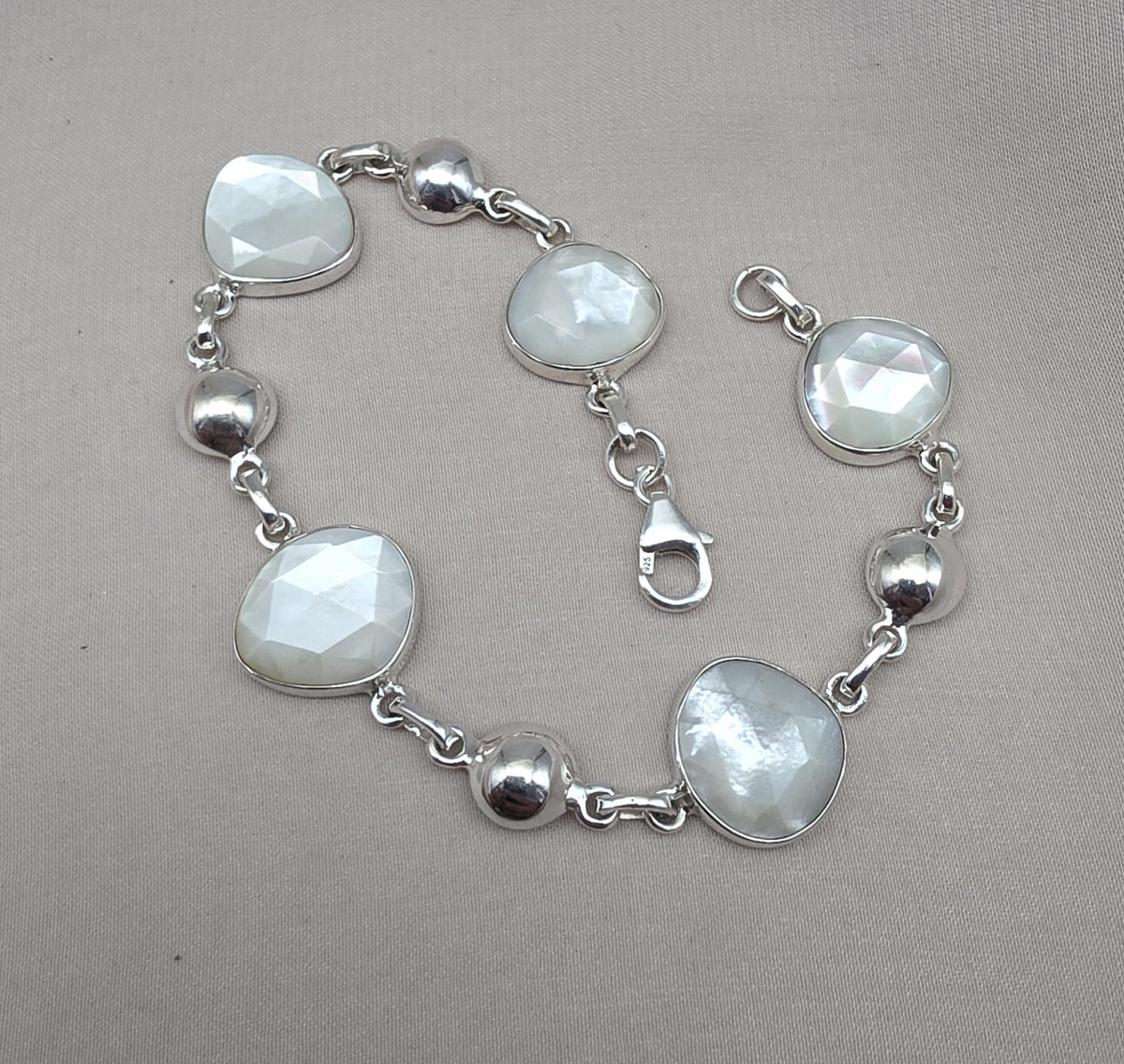 Mother of Pearl 925 Sterling Silver Bracelet Natural Shell Handmade
