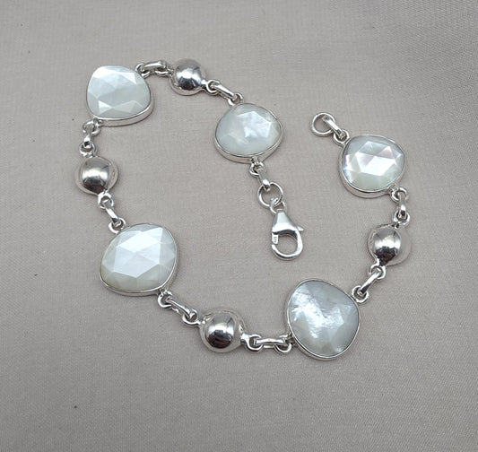 Mother of Pearl 925 Sterling Silver Bracelet Natural Shell Handmade