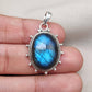 Blue Flash Labradorite 925 Sterling Silver Pendant Boho Necklace