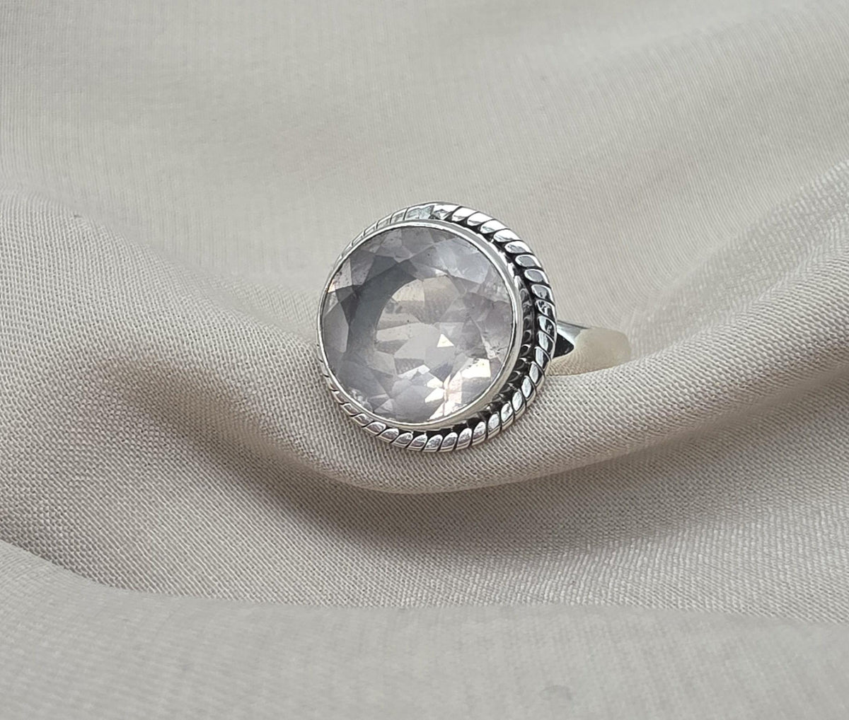 Handmade Crystal Quartz Sterling Silver Ring: April Birthstone Jewelry