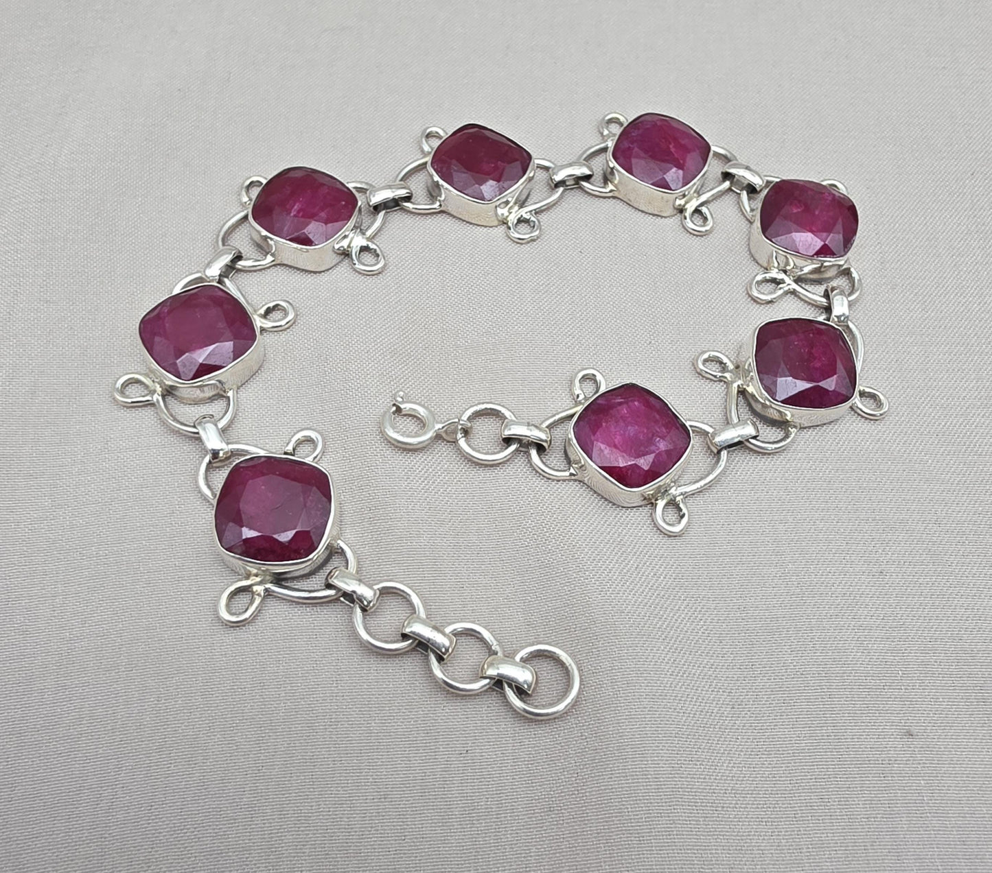Ruby Bracelet 925 Sterling Silver Red Gemstone Jewelry