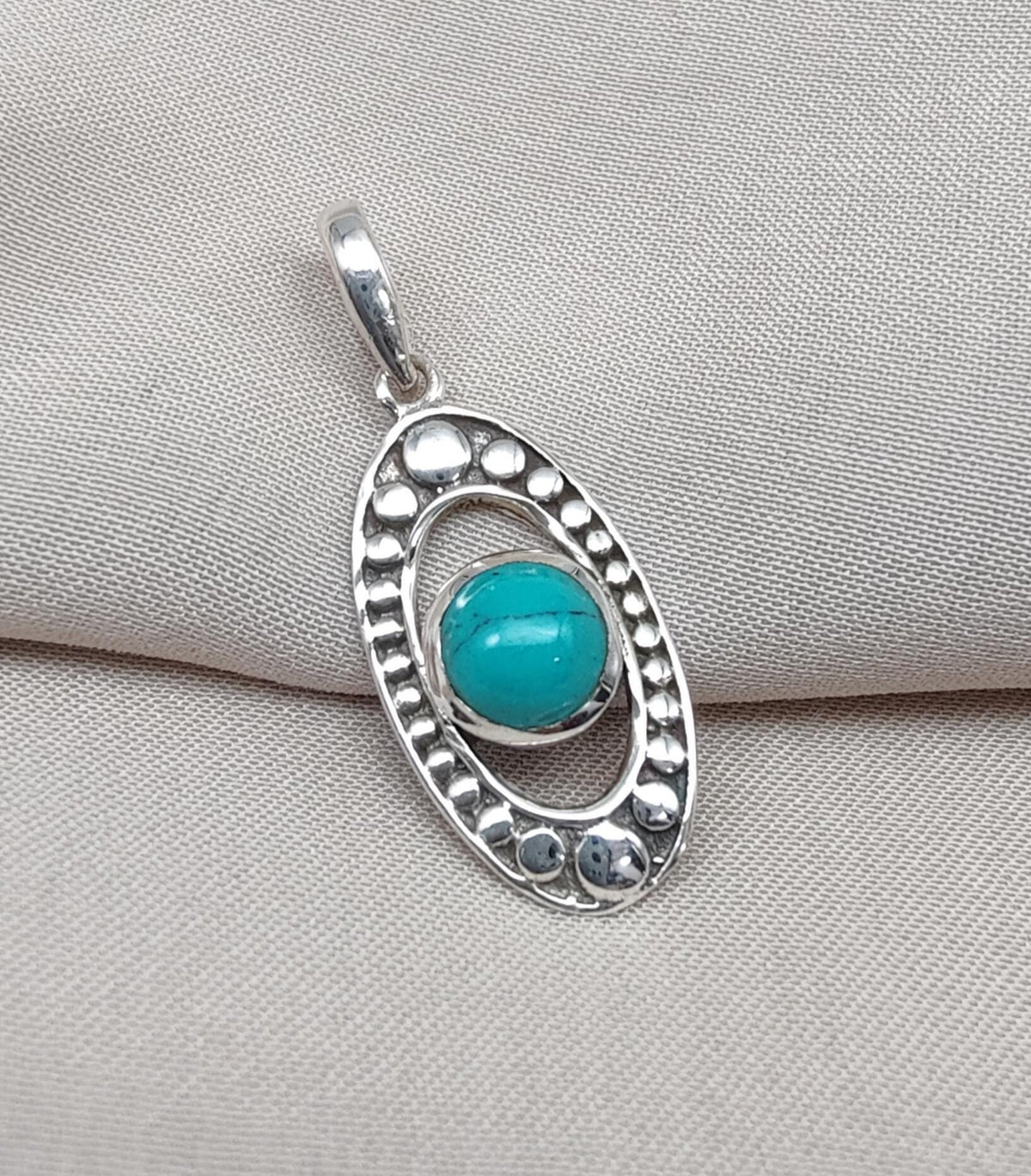 Turquoise Sterling Silver Pendant: Handmade Boho Tribal Necklace
