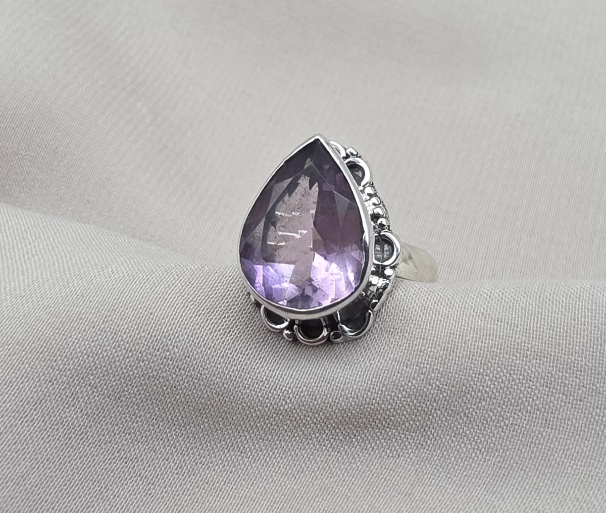 925 Sterling Silver Amethyst Ring Pear Shape Purple Gemstone Statement Ring February Birthstone