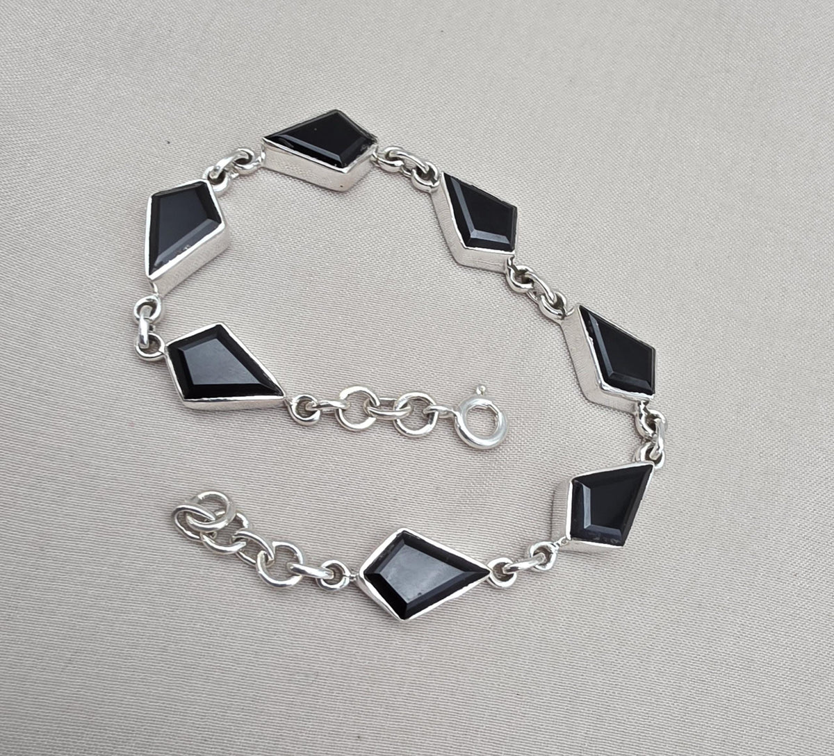 Black Onyx Fancy Shape Link Bracelet 925 Sterling Silver Faceted Onyx Handmade Unisex Jewelry