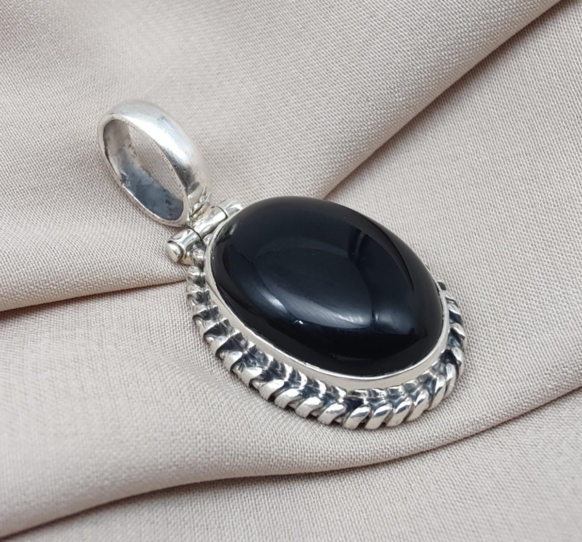 Handmade Black Onyx 925 Sterling Silver Pendant: Protection Amulet