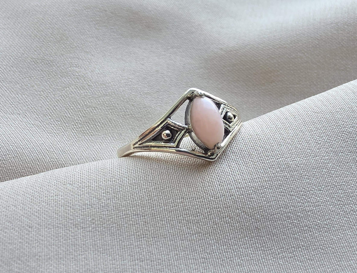 Pink Opal Ring 925 Sterling Silver Marquise Gemstone Minimal Geometric Boho Ring