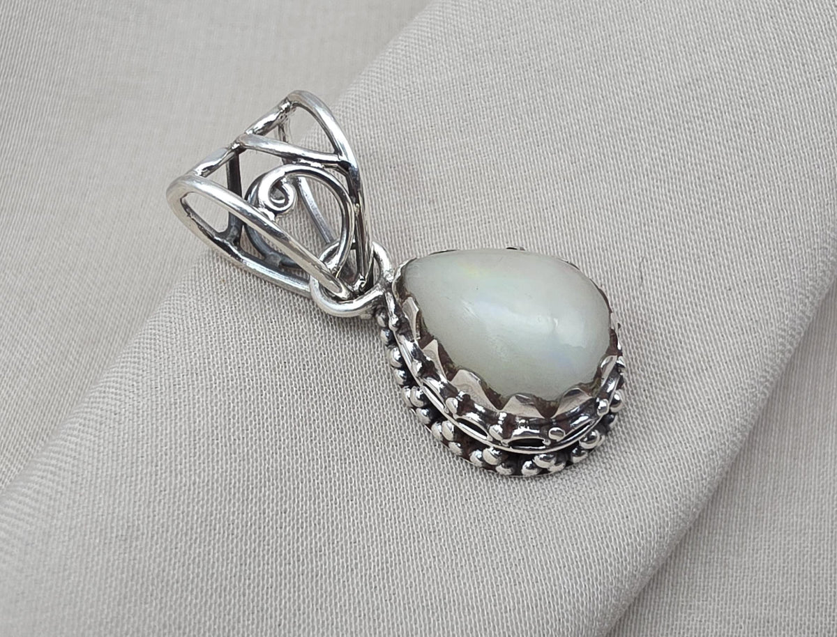 Ethiopian Opal Pear Pendant 925 Sterling Silver Handmade Cabochon Gemstone Jewelry October Birthstone