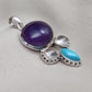 Amethyst Rose Quartz Turquoise Pendant: 925 Silver Healing Crystal Boho Necklace