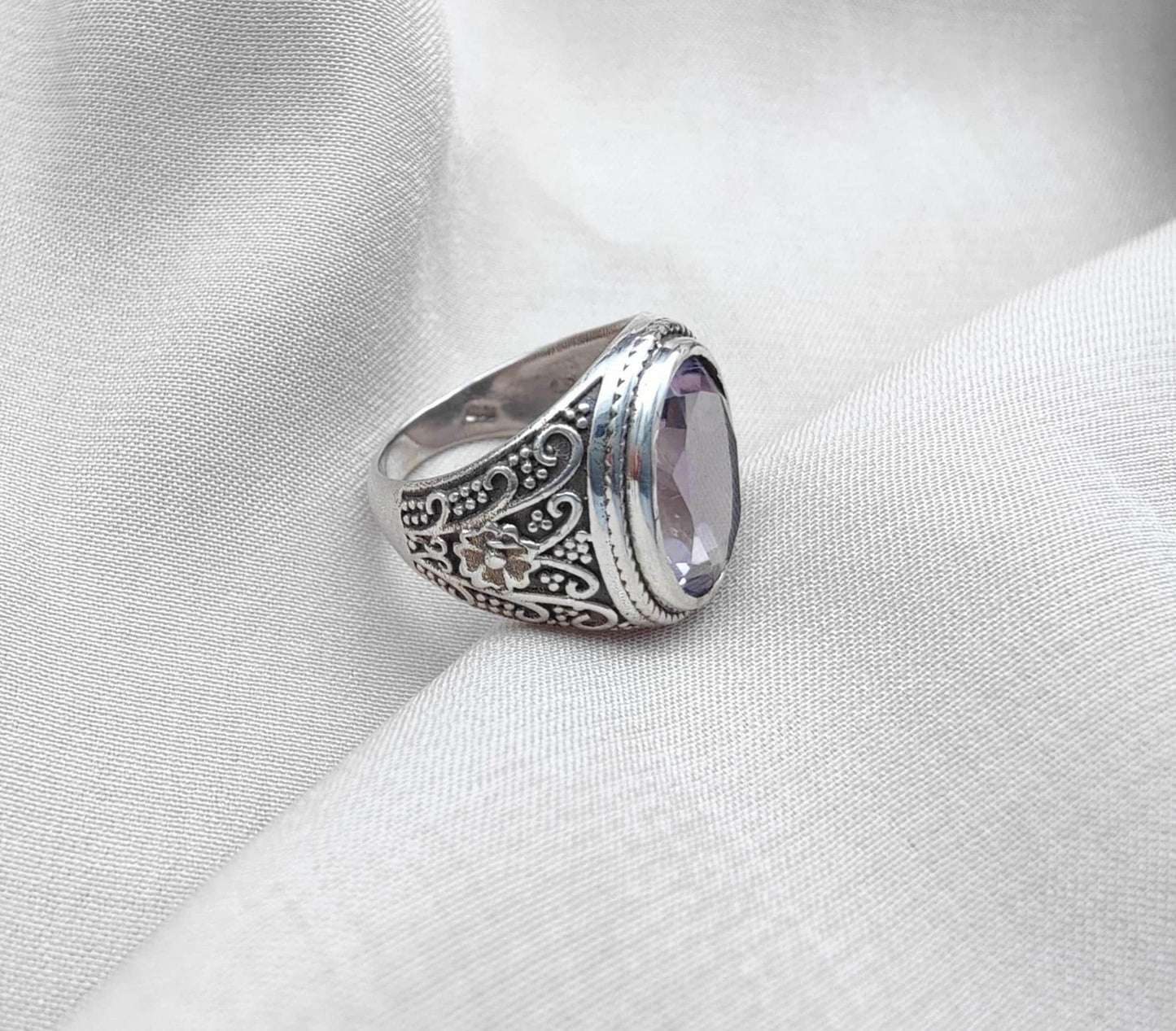 Amethyst Plaster Ring: Handmade 925 Sterling Silver Statement Jewelry