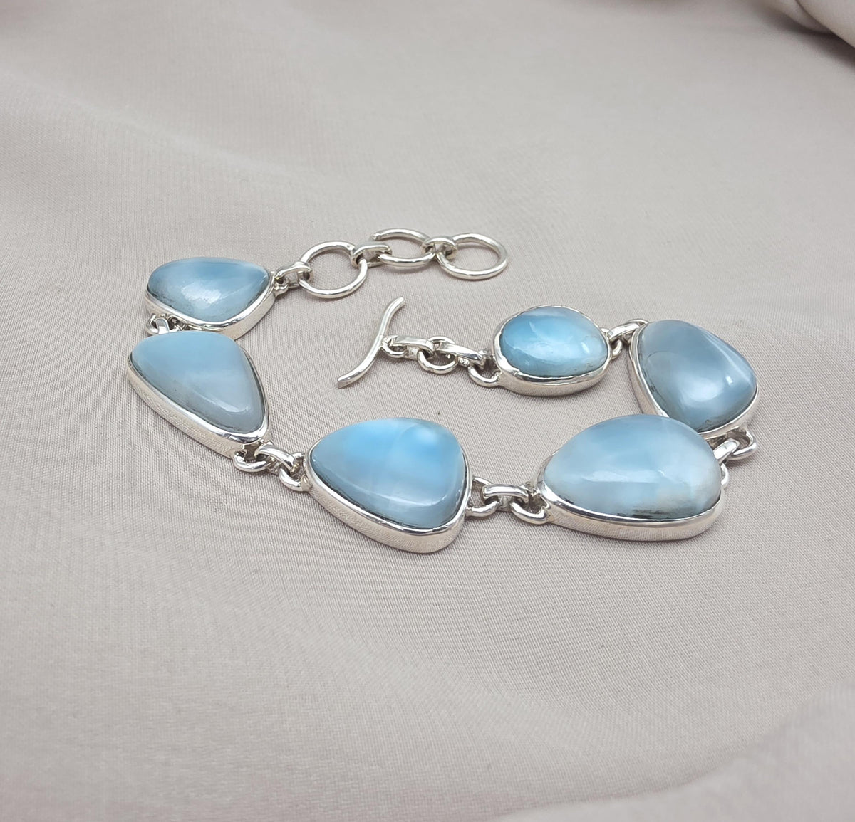 925 Sterling Silver Larimar Bracelet Blue Ocean Gemstone Statement Bracelet Gift for Her