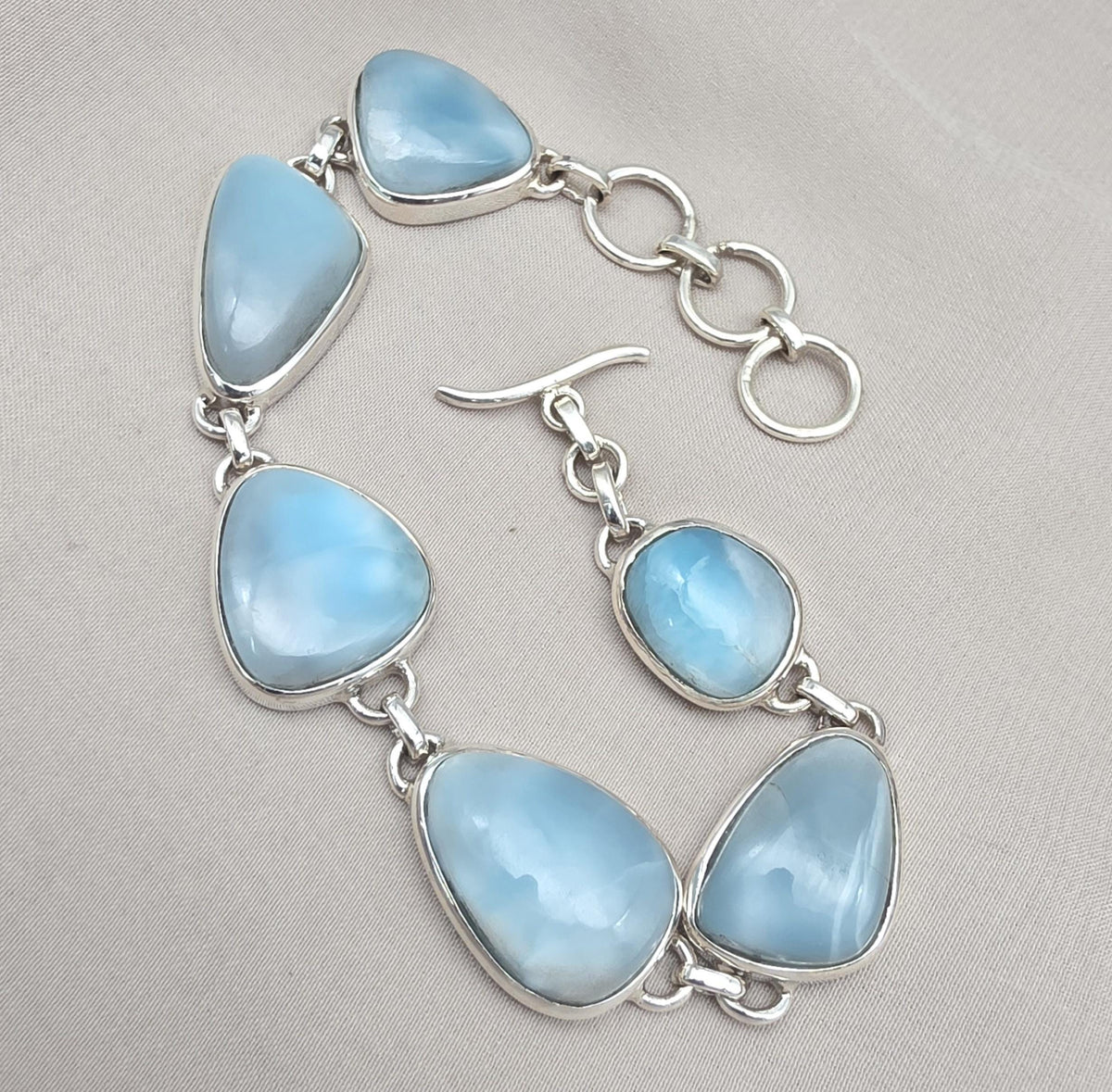 925 Sterling Silver Larimar Bracelet Blue Ocean Gemstone Statement Bracelet Gift for Her