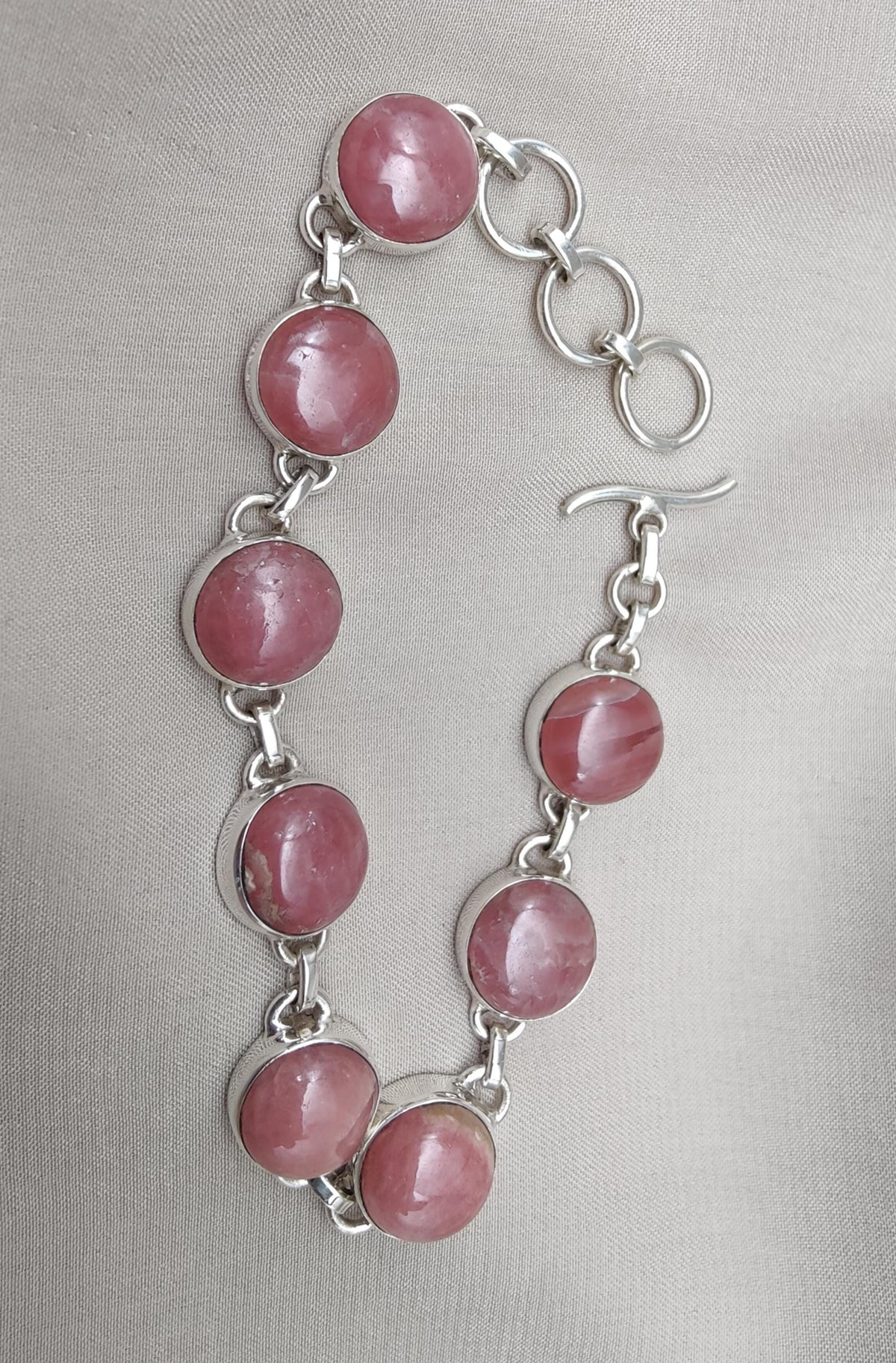 Rhodochrosite 925 Sterling Silver Bracelet: Handmade Pink Gemstone Jewelry