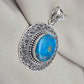 American Turquoise Silver Pendant 925 Sterling Silver Oval Cabochon Handmade Gemstone Jewelry