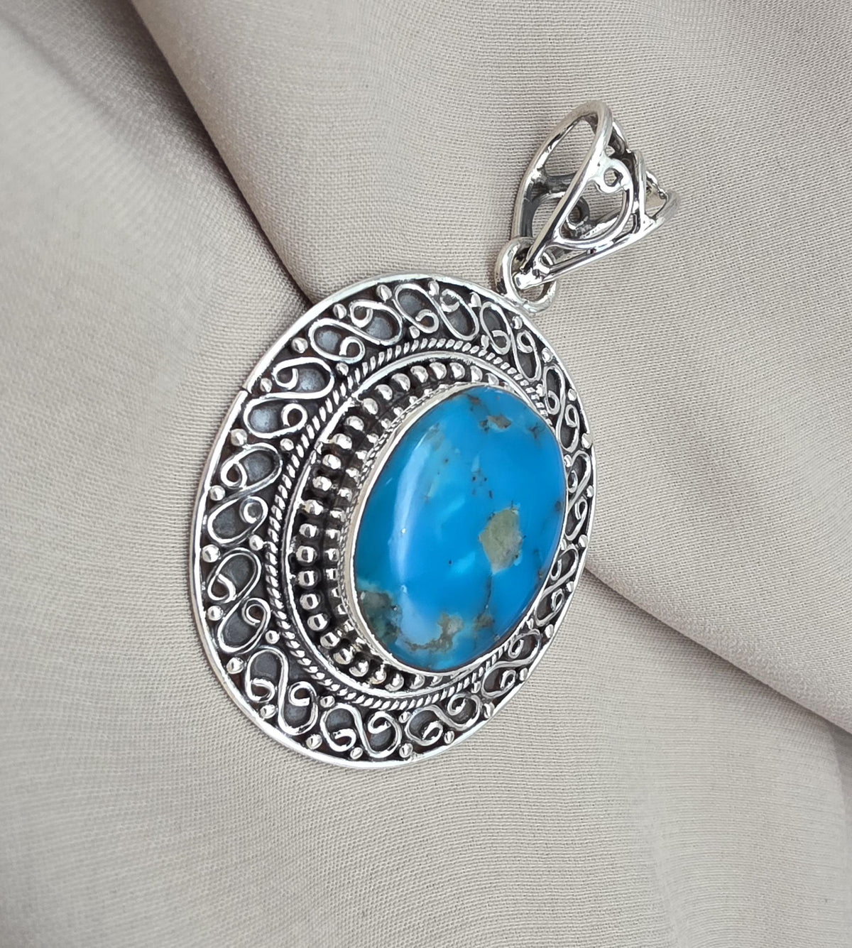 American Turquoise Silver Pendant 925 Sterling Silver Oval Cabochon Handmade Gemstone Jewelry