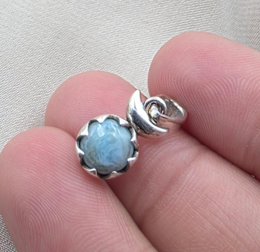 925 Sterling Silver Larimar Flower Pendant Natural Blue Larimar Floral Gemstone Necklace Charm