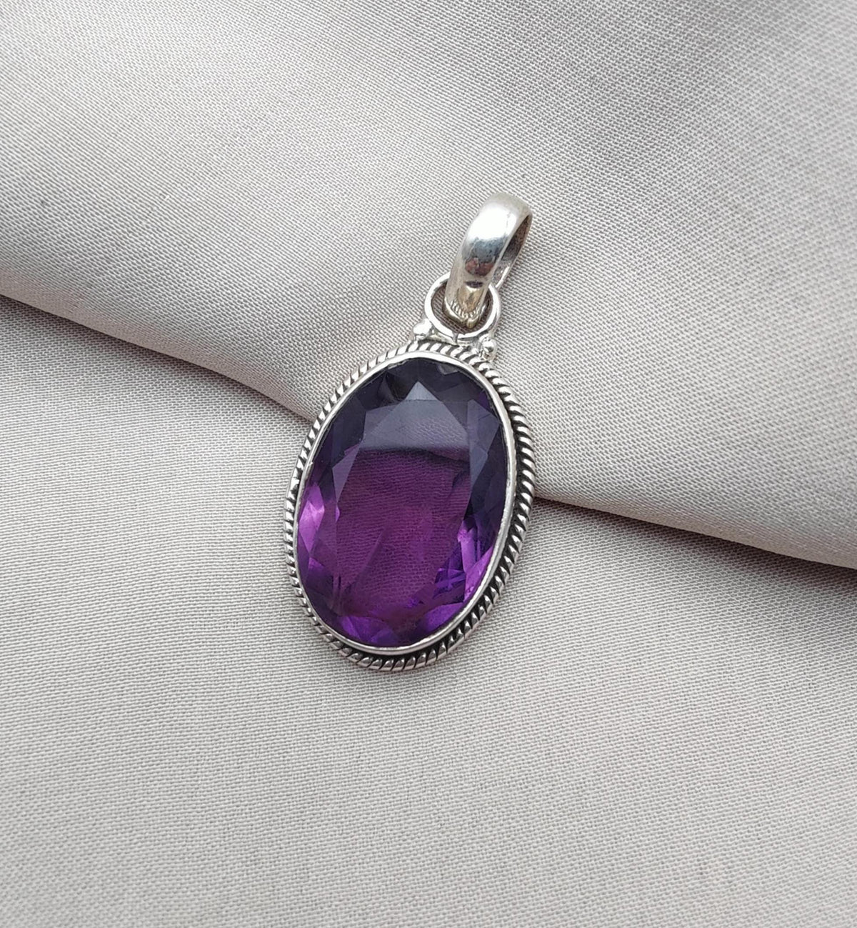 Natural Amethyst Cut Silver Pendant 925 Sterling Purple Gemstone Necklace Handmade February Birthstone Jewelry Gift for Her