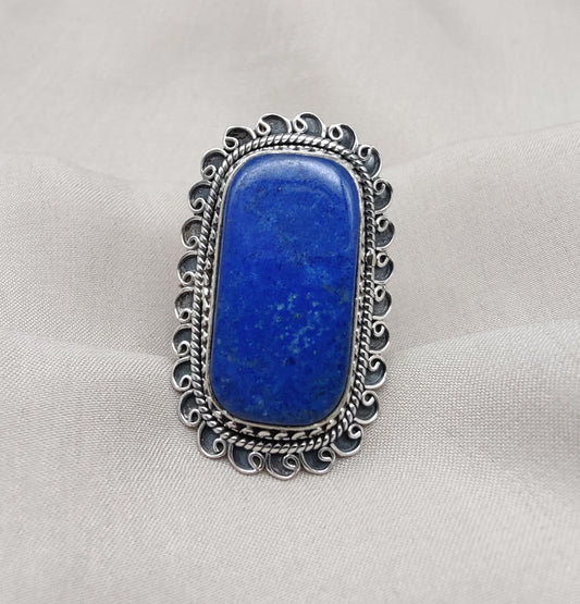 Natural Lapis Lazuli 925 Sterling Silver Ring: Boho September Birthstone Handmade